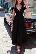 V Neck Shirred Waist Ruffle Tiered Maxi Dress