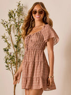 Backless Strapless Tie-up Plaid Mini Dress