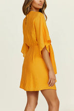 V Neck Tie Front Cut Out Tulip Mini Dress
