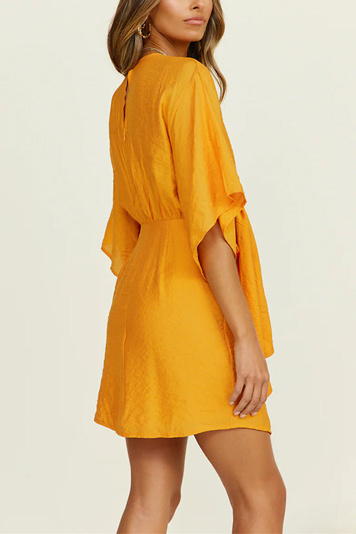V Neck Tie Front Cut Out Tulip Mini Dress