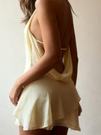 Deep V Swing Collar Chiffon Halter Reunion Mini&Short Dresses