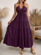 Halter V-neck Drawstring Loose-fit Vacation Maxi Dresses