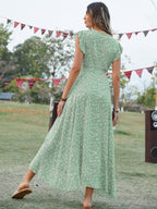 Wrap-up V-neck Bandage Asymmetrical Skirt Vacation And Leisure Maxi Dresses
