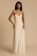 Spaghetti Strap Sweetheart Corset Bodice Pleated Godet Panel Maxi Dress