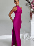Halter Slits Satin Maxi Dresses