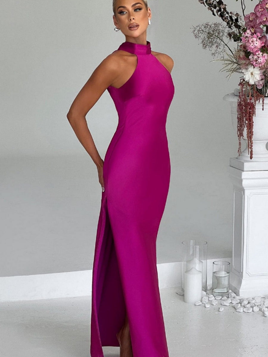 Halter Slits Satin Maxi Dresses