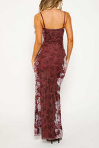 Spaghetti Strap V Neck Floral Print Bodycon Maxi Dress