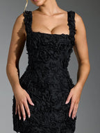 Square Collar 3D Flowers Slim Fit Sleeveless Tie Mini&Short Dresses