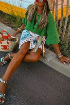 Unique Floral Printed Tie Waist Wrapped Mini Skirt