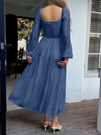 Straps Puff Sleeve U-neck Long Sleeve Maxi Dresses