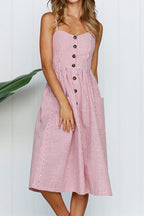 Sunflower Print Spaghetti Strap Button Front Fit and Flare Midi Dress