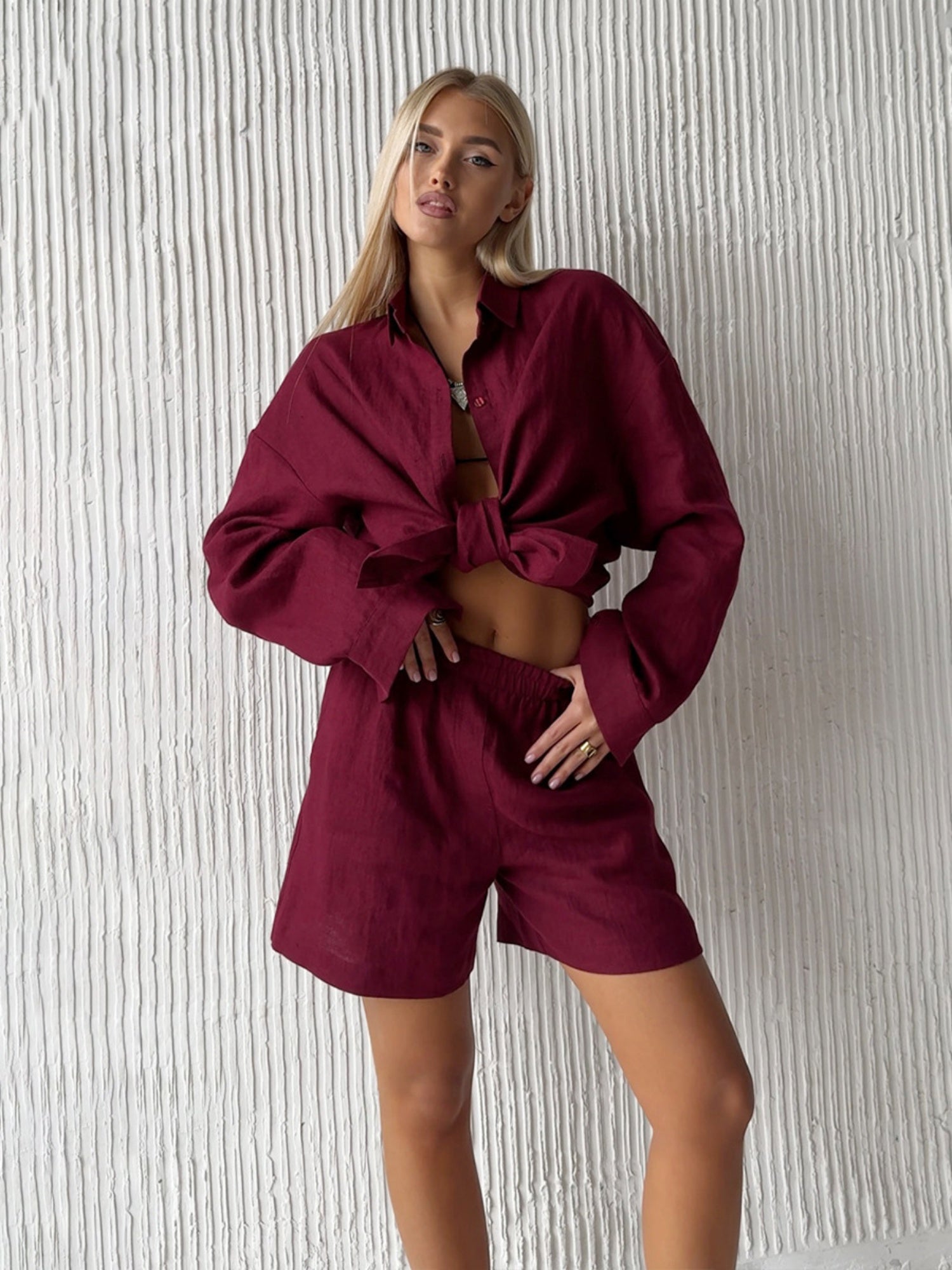 Long-sleeved Cardigan Shorts 2-piece Sets