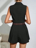 Elegant Pleated Short Wide-leg Jumpsuit For Commuting