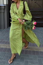 Lapel Tie-up Cotton Linen Dress