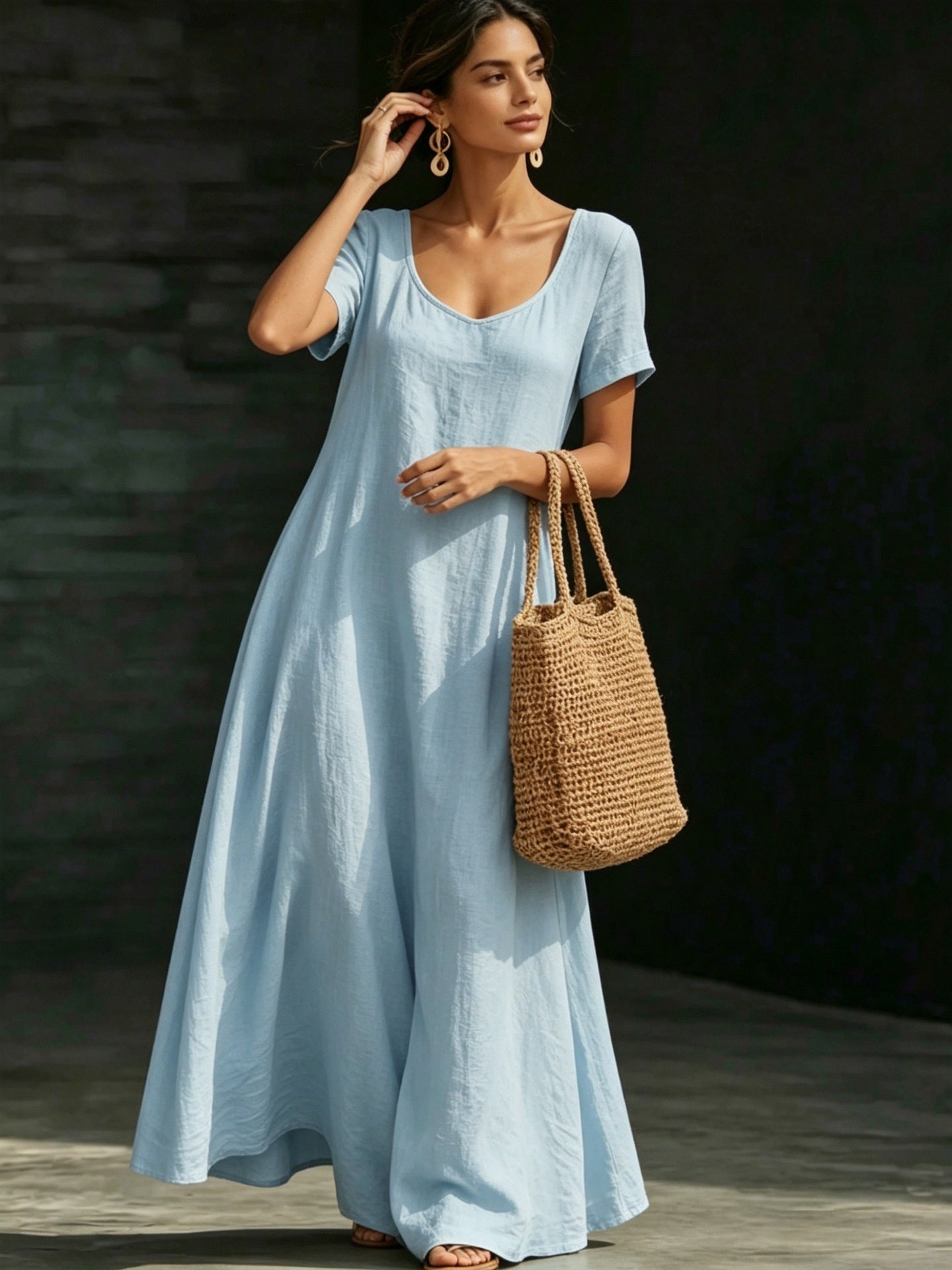 Solid Color Midi Dress