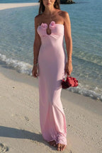 Strapless Flower Applique Maxi Bodycon Dress