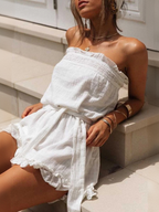 Strapless Cotton-polyester Jumpsuit With Belt