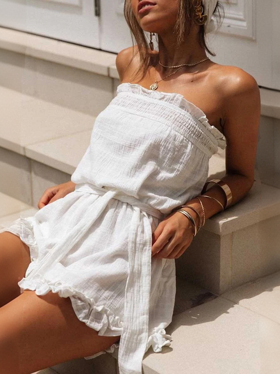 Strapless Cotton-polyester Jumpsuit With Belt