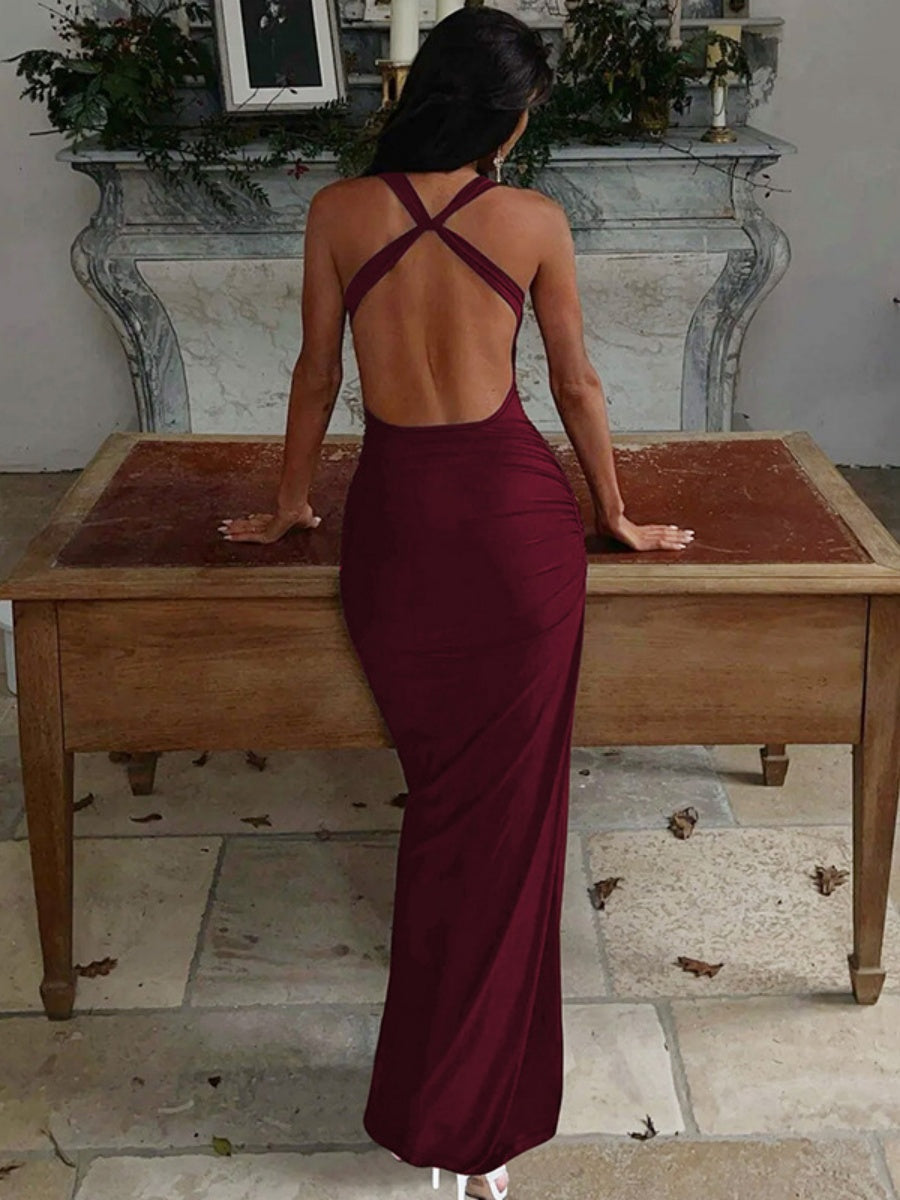 Pleated Bandage Slim-fit Hip-hugging Sexy Maxi Dresses