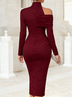 Hollow Slit Knitting Stand Collar Parties Mini&Short Dresses