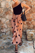 Drape Front Slit Ruched Polka Dot Skirts