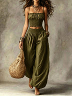 Bandeau Cropped Camisoles Lantern Pants Set 2-piece Sets