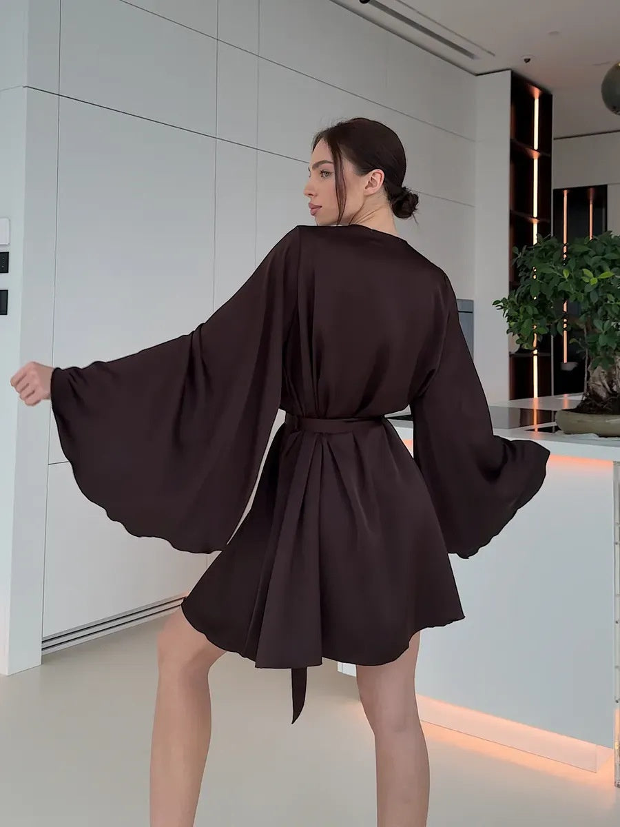 V-neck Thin Strap Nightgown Lazy Style Parties Mini&Short Dresses