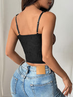 Lace Trim Splicing Perspective Button-down Bra