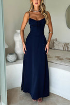 Spaghetti Strap Lace-up Ruched Corset Maxi Dress