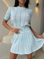 Jacquard Knitting Hollow Short-sleeved Top Skirts Set 2-piece Sets