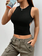 Tight-fitting Short Sleeveless Cutout Backless Tank Top