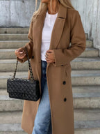 Simple Long-sleeved Lapel Button-down Woolen Coat