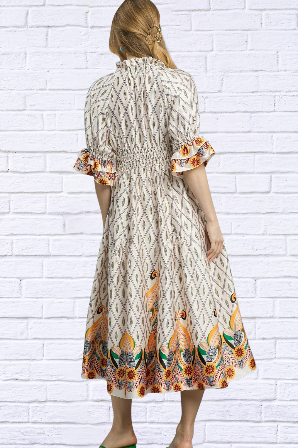 Bohemian Geometric Floral Midi Dress _ Artfully Feminine & Effortlessly Chic