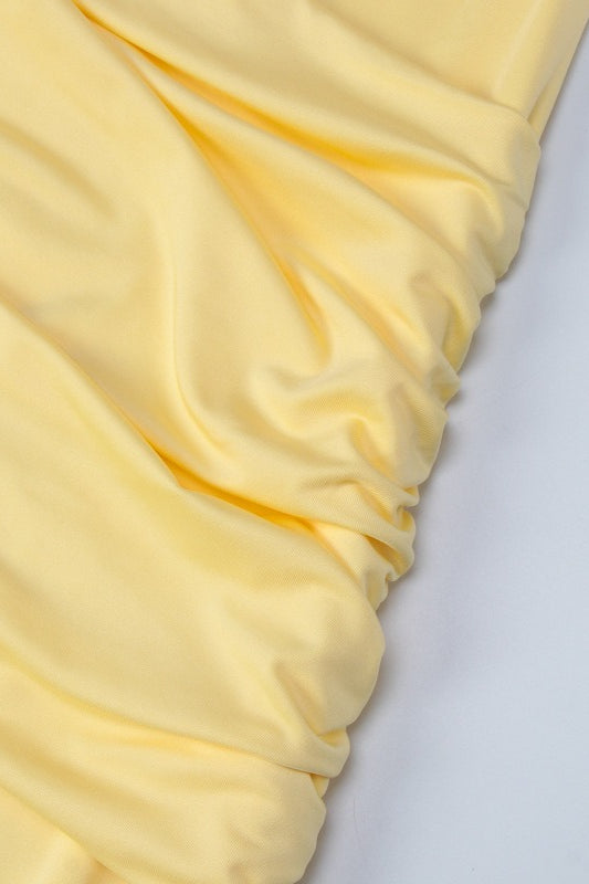 Scoop Neck Wide Strap Ruched Draped Waist Maxi Dress