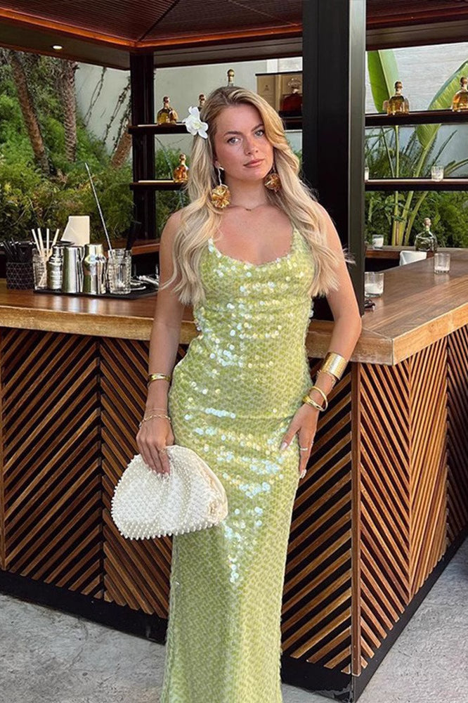 Sequin Spaghetti Strap Bodycon Maxi Mini Dress