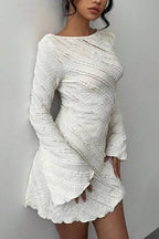 White Boat Neck Backless A-Line Sweater Dress