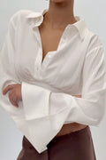 Sleeve Panel Solid Polo Blouse