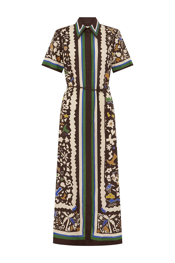 Bohemian Style Leopard Print Linen Shirt Dress
