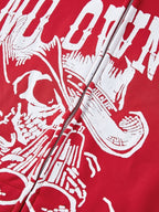 Red Vintage Print Zip Up Oversized Hoodie