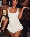 Scoop Neck Princess Seam Tiered Ruffle Hem Mini Dress