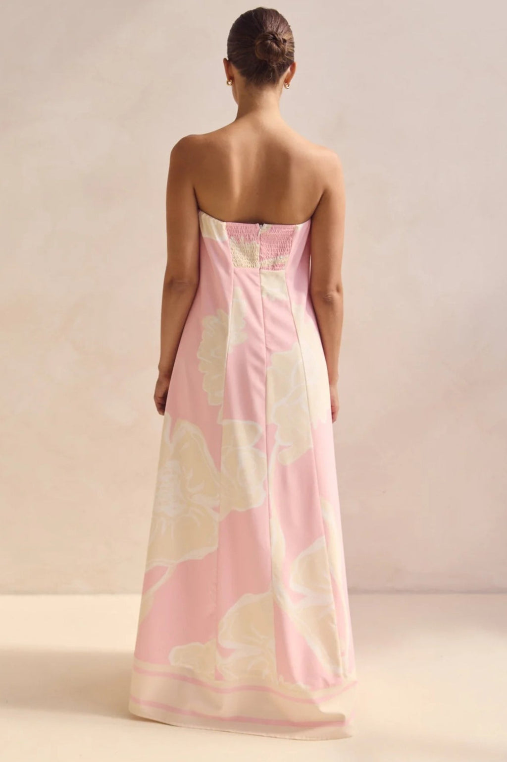 Strapless Contrast Band Hem A-Line Maxi Dress