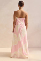 Strapless Contrast Band Hem A-Line Maxi Dress