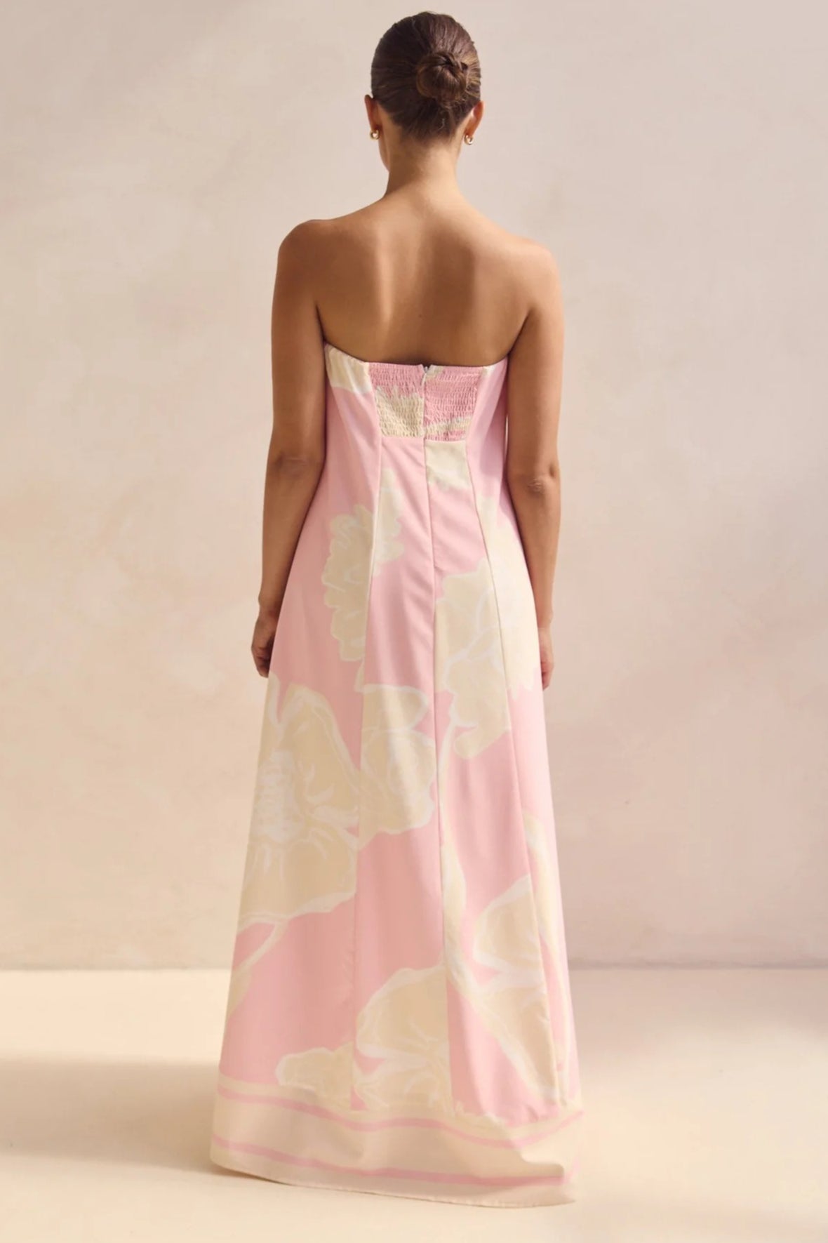 Strapless Contrast Band Hem A-Line Maxi Dress