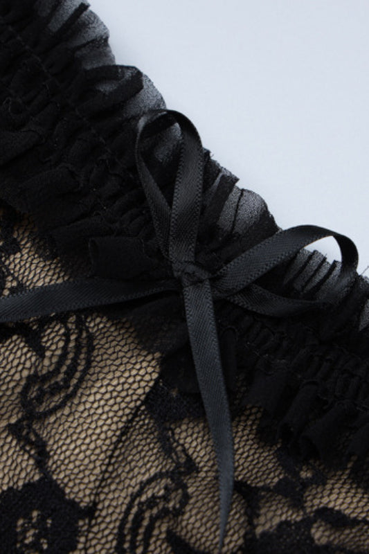 Black Lace Detail Bow Front Midi Dress