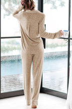 Home-style Loose-fitting Long-sleeved Pocket Shirt and Elastic Waist Casual Pants Set