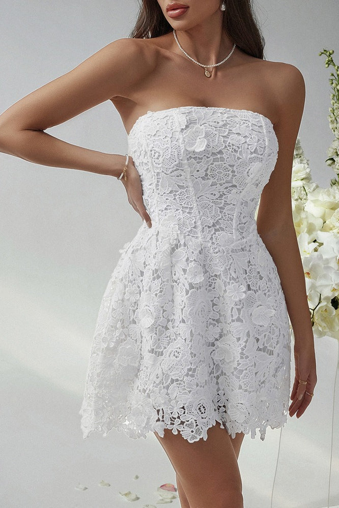 Solid Bustier Embroidered Cocktail Dress