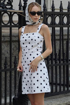 Polka Dot Square Neck Wide Strap Pinafore Bodycon Mini Dress