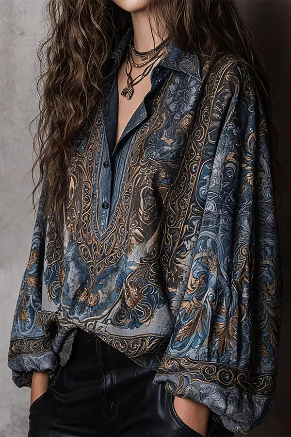 Paisley Jacquard Marble Satin Shirt