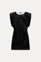 Shoulder padded Sequin Mini Dress