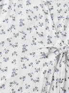 Pure Cotton Bandage Wrap-up Puff Sleeve Printed Comfort Maxi Dresses
